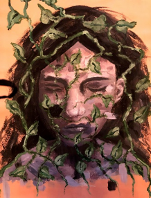 a painting of a person with vines on their face