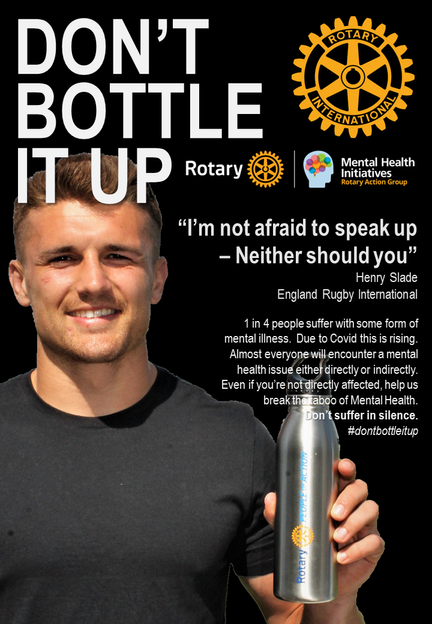 Henry Slade, England Rugby International, posing with a water bottle for the 'Don't Bottle It Up' campaign.