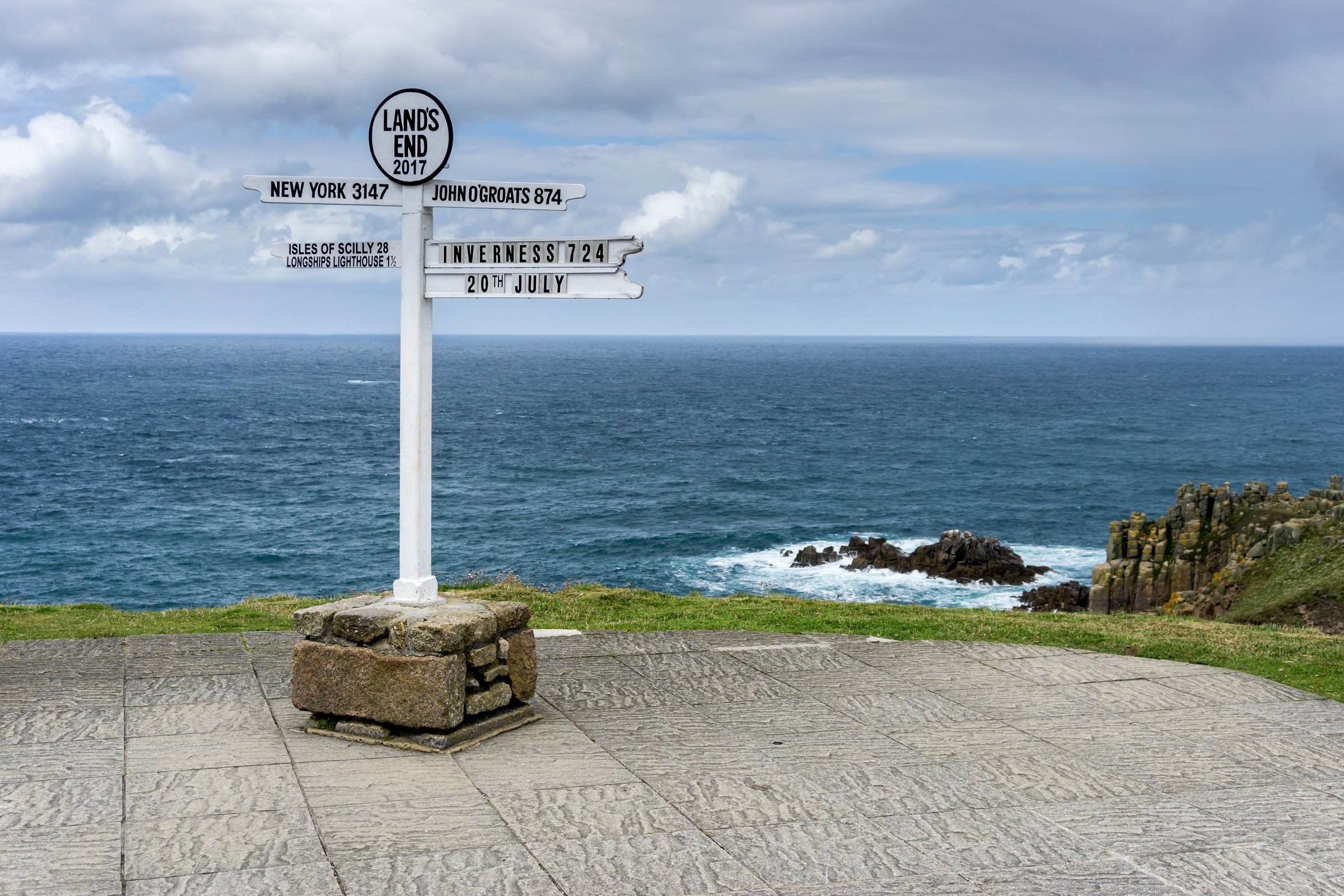 A sign in Land's End, Cornwall, overlooking the ocean