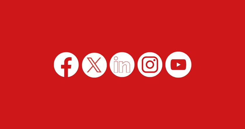 Social media icons on a red background