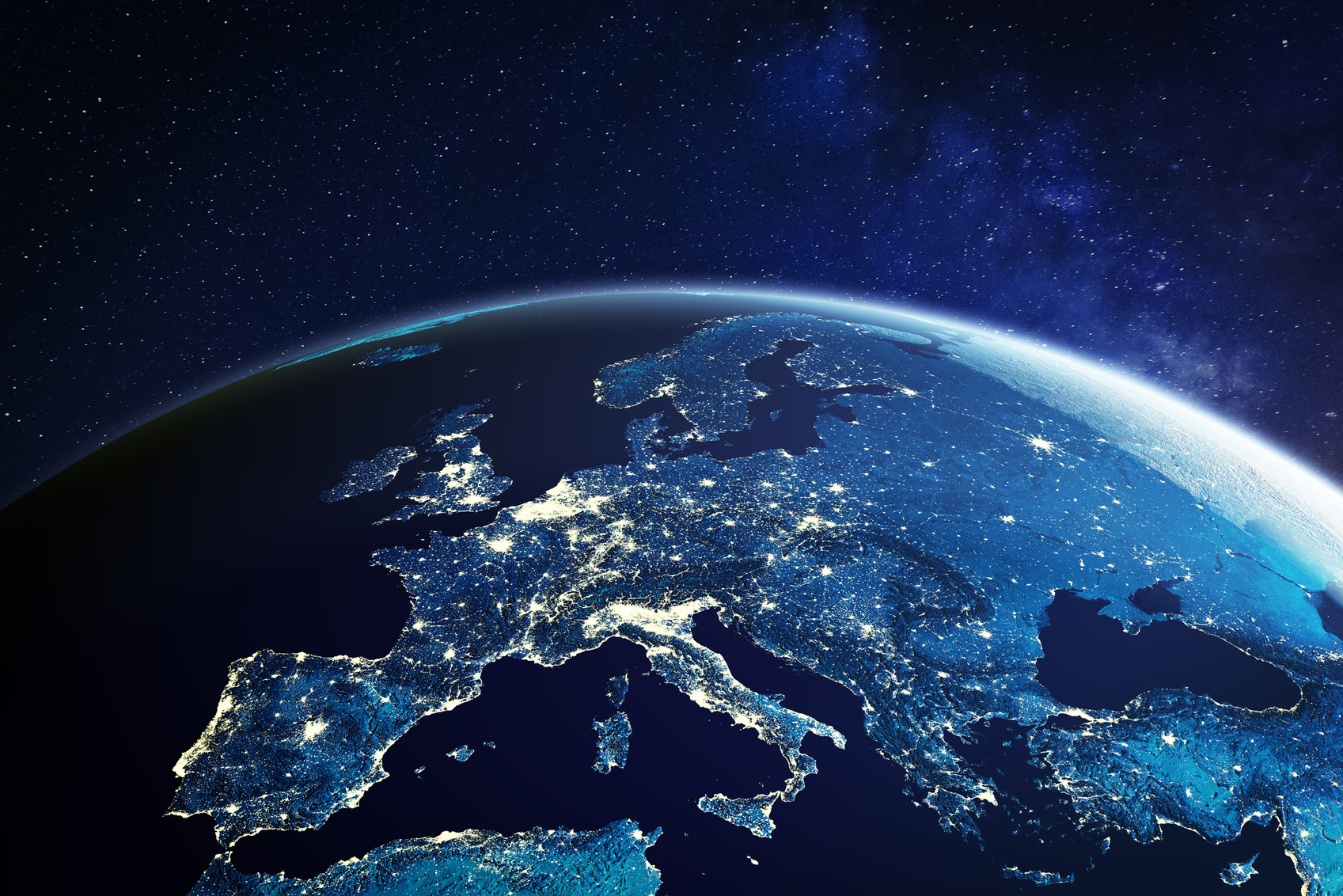 europe at night from space