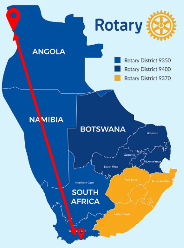 A map of southern Africa including Angola, Namibia, Botswana and South Africa